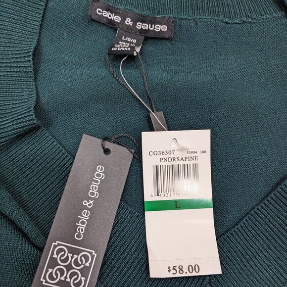 NWT Cable & Gauge Womens V-Neck Long Sleeve Sweater Pullover Green Hi Lo L - Picture 7 of 8